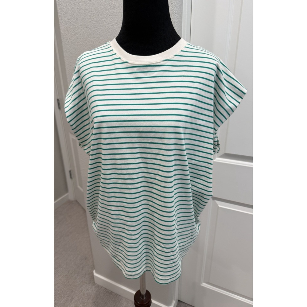 pistola White and Green Striped Muscle Tee